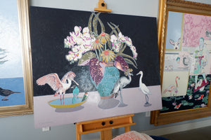 large floral birds thick oil paint utah artist katrina berg palette knife