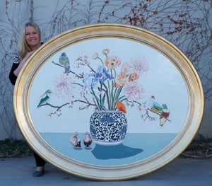 "meditation" 48x60" oval original oil floral