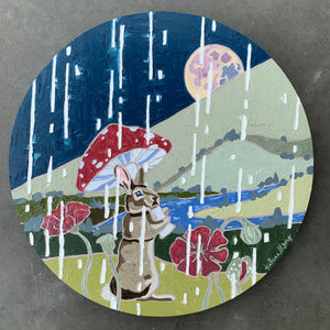 shelter from the storm 12" original oil landscape & rabbit