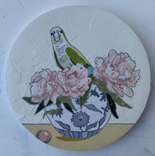 un'estate fa  10" original oil floral monk parakeet